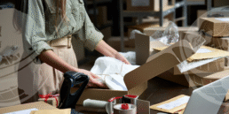 Woman preparing boxes for her businesses