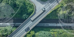 Aerial view of lorry driving on the main road