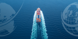 Cargo ship across the ocean.