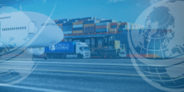 Lorry, container and airplane next to each other representing efficient and inclusive logistics